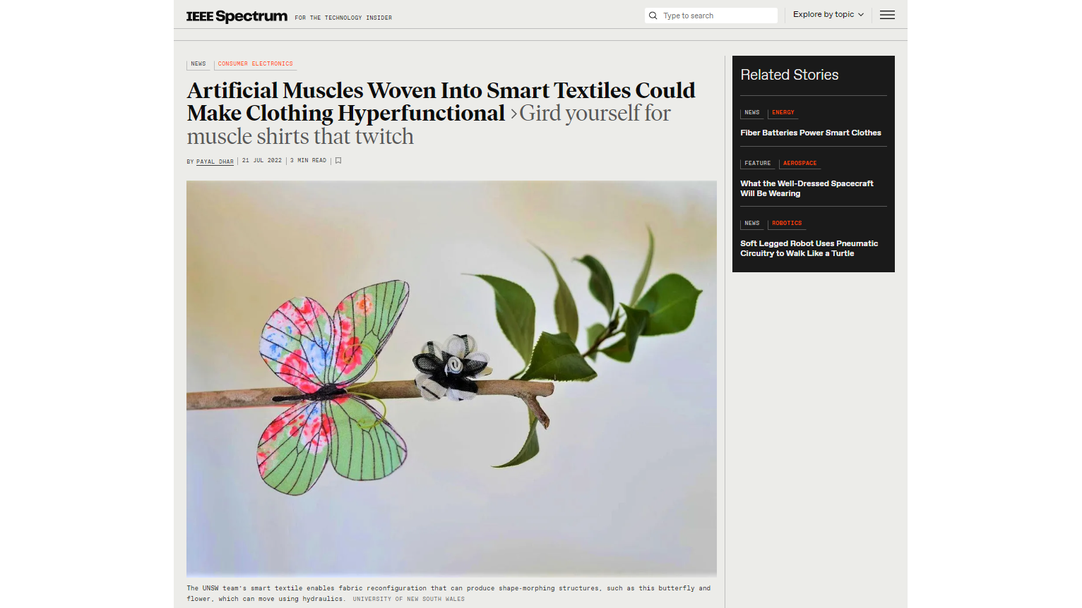 IEEE Spectrum smart textile, butterfly and flower